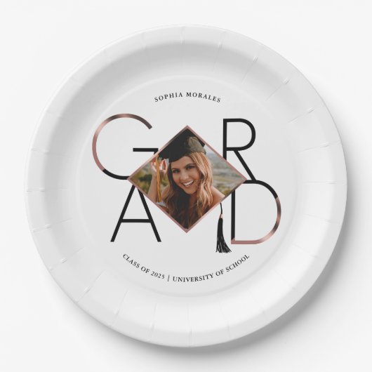 スクリプモダントバラ金ゴールドタッセルグラードフォトフレーム ペーパープレート (正面)