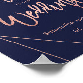 スクリプモダントバラ金ゴールドネイビー結婚ウェルカム ポスター (角)