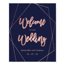 スクリプモダントバラ金ゴールドネイビー結婚ウェルカム