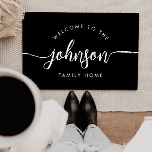 スクリプモダントパーソナライズされたファミリ名 ドアマット