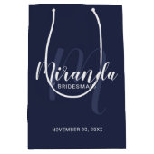 スクリプモダントパーソナライズされたブリデスメイドNavy Blue ミディアムペーパーバッグ (正面)
