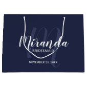 スクリプモダントパーソナライズされたブリデスメイドNavy Blue ラージペーパーバッグ (正面)