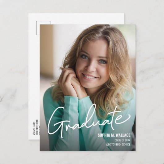 スクリプモダントパーソナライズされた大学院写真 案内ポストカード (正面/裏面)