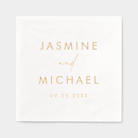 スクリプモダントパーソナライズされた結婚の 箔ナプキン (正面)