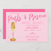 スクリプモダントピンクパール&プロセッコブライダルシャワー 招待状 (正面/裏面)