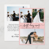 スクリプモダントピンク3フォトコラージュ結婚ズ サンキューカード (正面/裏面)