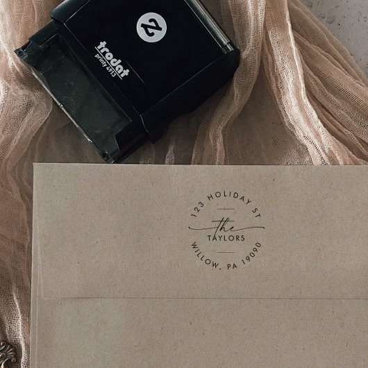 スクリプモダントファミリーホリデーカードの円形住所 セルフインキングスタンプ