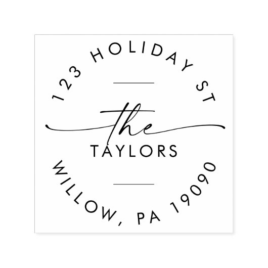 スクリプモダントファミリーホリデーカードの円形住所 セルフインキングスタンプ (デザイン)