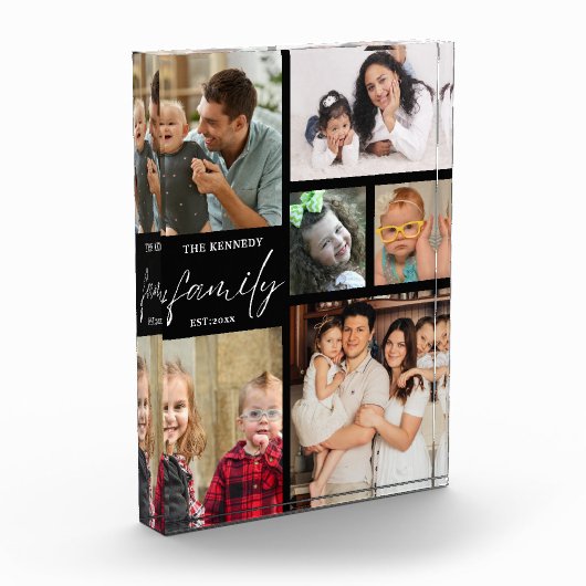 スクリプモダントファミリ名6写真コラージブラック フォトブロック (左)