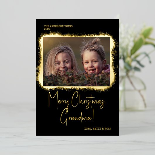 スクリプモダントフォントフォトクリスマス 箔シーズンカード (立ち正面)