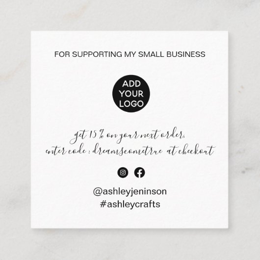 スクリプモダントフォント白黒感謝してい順 スクエア名刺 (裏面)