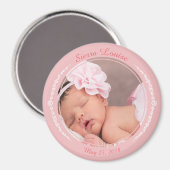 スクリプモダントフォント赤面ピンク新生児ガールフォト マグネット (正面/裏面)