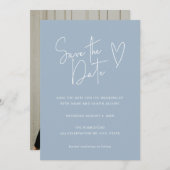 スクリプモダントフォント青い写真日付を保存 セーブザデート (正面/裏面)