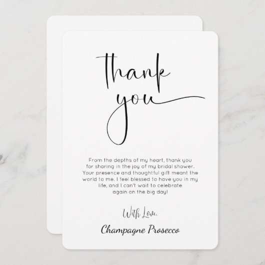 スクリプモダントブライダルシャワーサンキューカード 招待状 (正面/裏面)