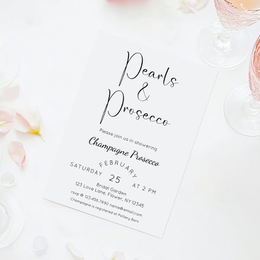 スクリプモダントブライダルシャワー真珠とプロセッコ 招待状