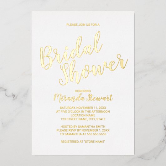 スクリプモダントブライダルシャワー金ゴールド 箔招待状 (正面)