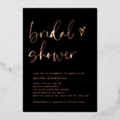 スクリプモダントブラックバラゴールドフォイルブライダルシャワー 箔招待状 (正面)