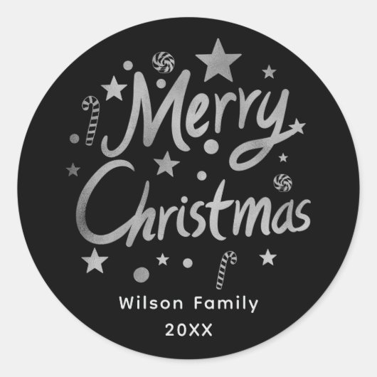 スクリプモダントブラックメリークリスマスカスタム ラウンドシール (正面)