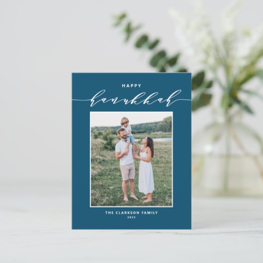 スクリプモダントブルーハッピーハヌカー写真 シーズンポストカード (スタンド正面)