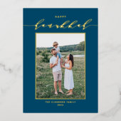 スクリプモダントブルーハッピーハヌカー写真 箔シーズンカード (正面)