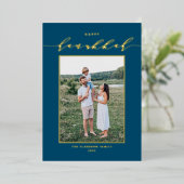 スクリプモダントブルーハッピーハヌカー写真 箔シーズンカード (立ち正面)