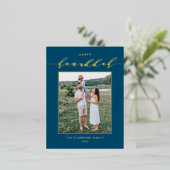 スクリプモダントブルーハッピーハヌカー写真 箔シーズンポストカード (立ち正面)