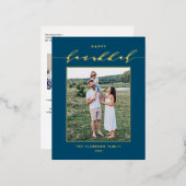 スクリプモダントブルーハッピーハヌカー写真 箔シーズンポストカード (正面/裏面)