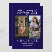 スクリプモダントブルー3フォトコラージュ卒業 案内状 (正面/裏面)