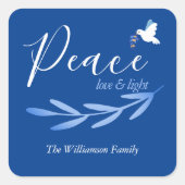 スクリプモダントブルー&ホワイトハヌカー賛美ズ スクエアシール (正面)