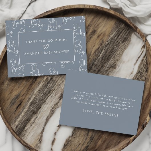 スクリプモダントブルーOhベビーシンプルベビーシャワーフラット サンキューカード
