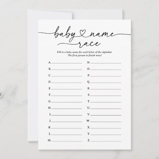 スクリプモダントベビー名レースベビーシャワーゲーム 招待状 (正面)