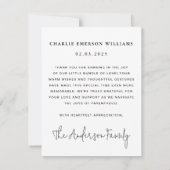 スクリプモダントベビー発表写真感謝していユー サンキューカード (裏面)