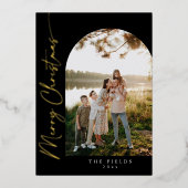 スクリプモダントホイルアーチフォトファミリーホリデーカード 箔シーズンカード (正面)