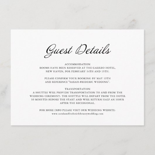 スクリプモダントミニマルホワ結婚イトのゲスト詳細 エンクロージャーカード (正面)