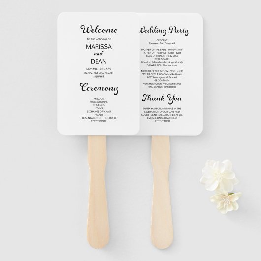 スクリプモダントミニマル白結婚式 プログラム ハンドファン (正面&裏面)