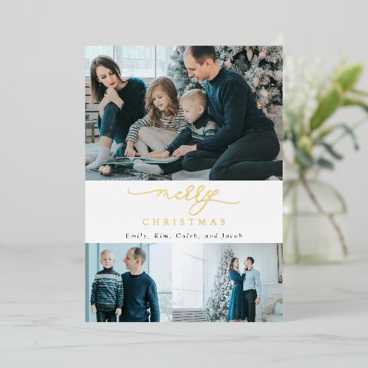スクリプモダントミニマル3写真メリークリスマス 箔シーズンカード (立ち正面)