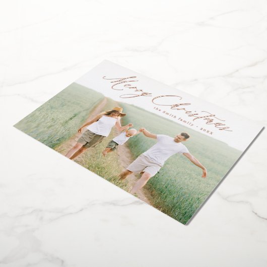 スクリプモダントメリークリスマスフォトホリデー 箔招待状 (回転した状態)