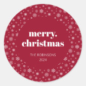 スクリプモダントメリークリスマスホリデーレッド ラウンドシール (正面)