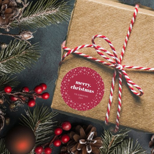 スクリプモダントメリークリスマスホリデーレッド ラウンドシール