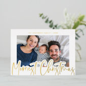 スクリプモダントメリー・クリスマス写真金ゴールド 箔シーズンカード (立ち正面)