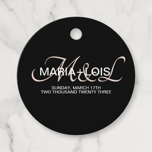 スクリプモダントモノグラムのブラック赤面ピ結婚ンク フェイバータグ (正面)