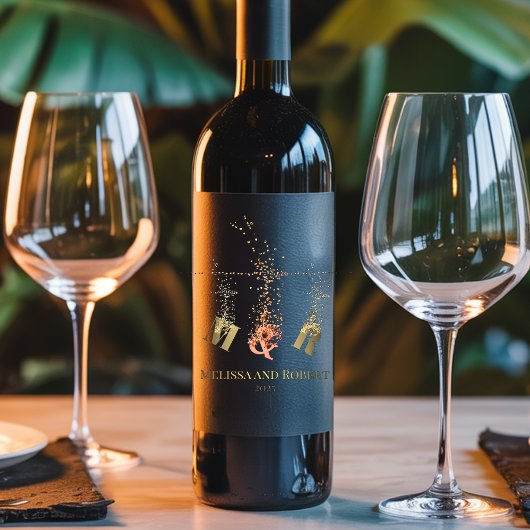 スクリプモダントモノグラムイニシャルシエレガントックトレンディー ワインラベル