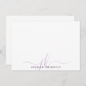 スクリプモダントモノグラムイニシャルミニマル紫 ノートカード (正面/裏面)