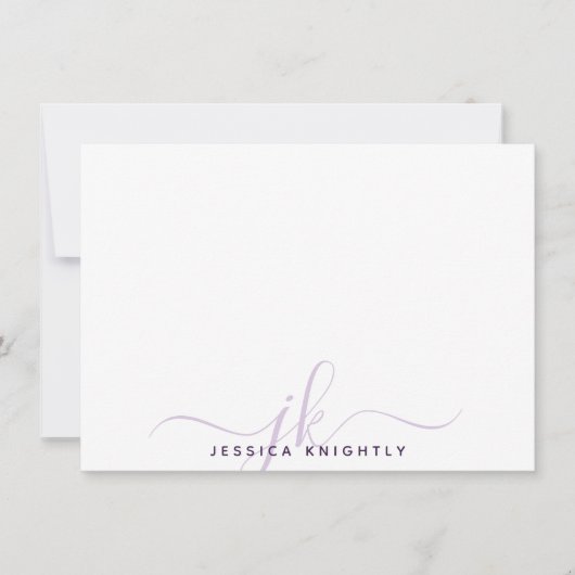 スクリプモダントモノグラムイニシャルミニマル紫 ノートカード (正面)