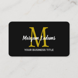 スクリプモダントモノグラム（QRコード）シックなブラック金ゴールド 名刺