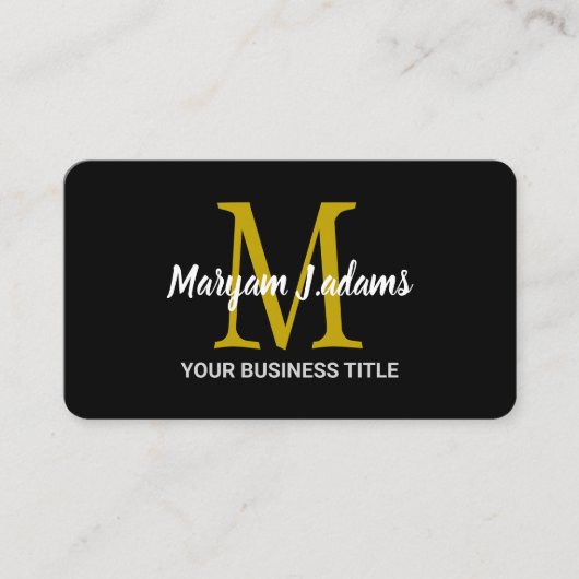 スクリプモダントモノグラム（QRコード）シックなブラック金ゴールド 名刺 (正面)