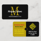 スクリプモダントモノグラム（QRコード）シックなブラック金ゴールド 名刺 (正面/裏面)