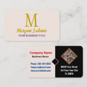 スクリプモダントモノグラム(QRコード)シック赤面ピンク 名刺 (正面/裏面)