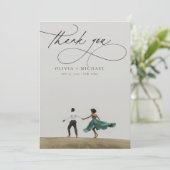 スクリプモダントユニークミニマル写真結婚の サンキューカード (スタンド正面)
