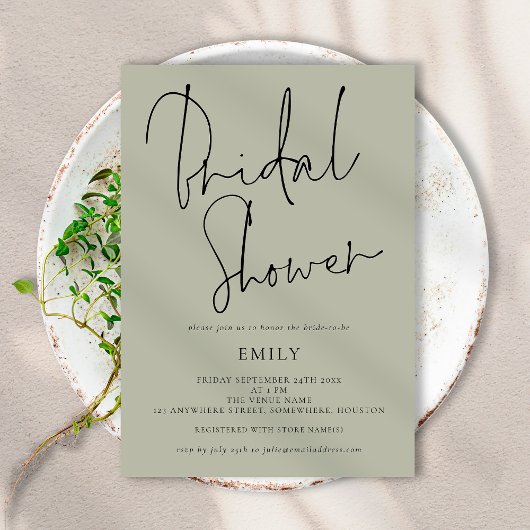 スクリプモダントライトセージブライダルシャワー 招待状